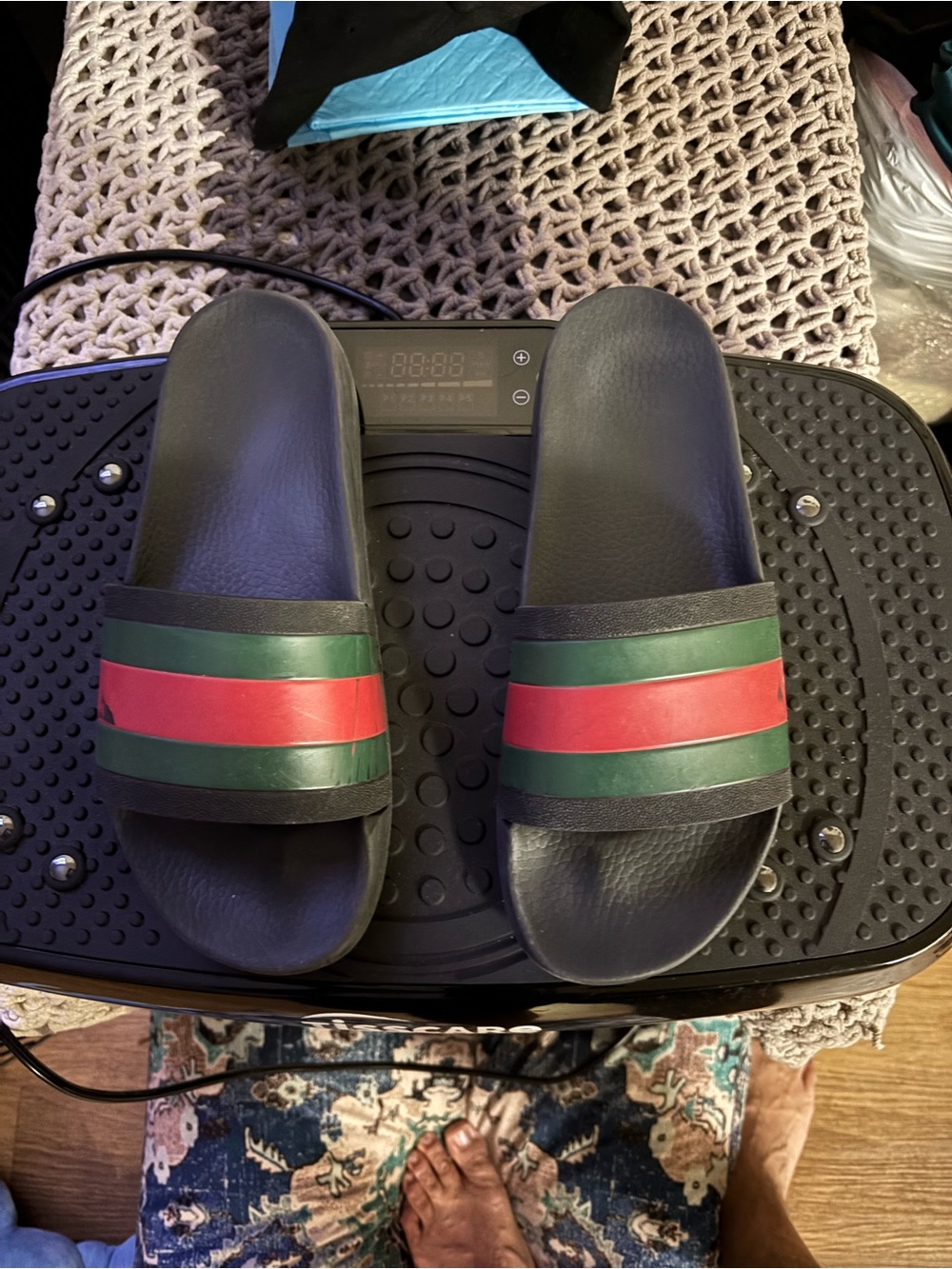 Gucci Black Slides with Signature Green and Red Stripes